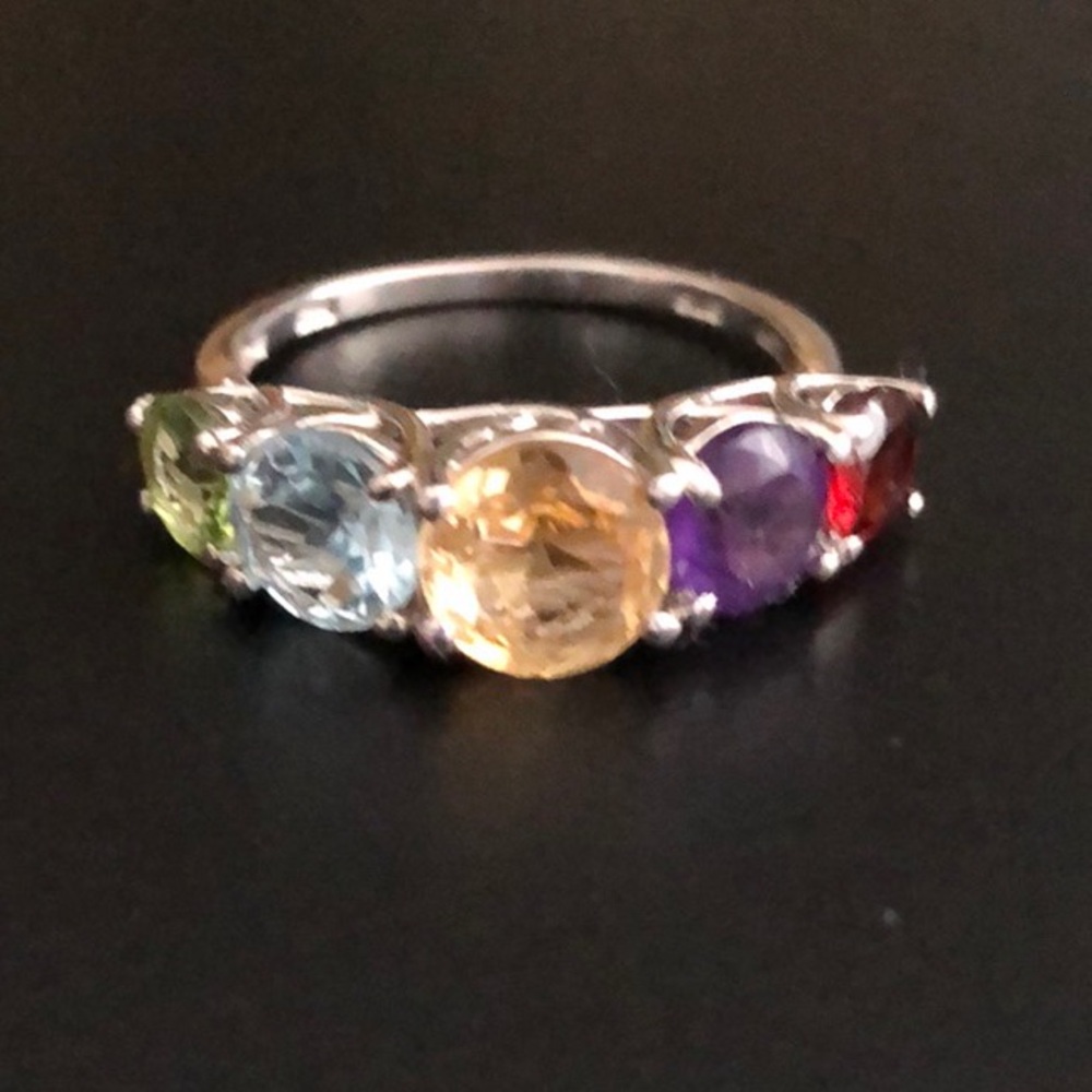 Vintage Sterling Silver Multi Stone Chakra Ring Size 8 NEW